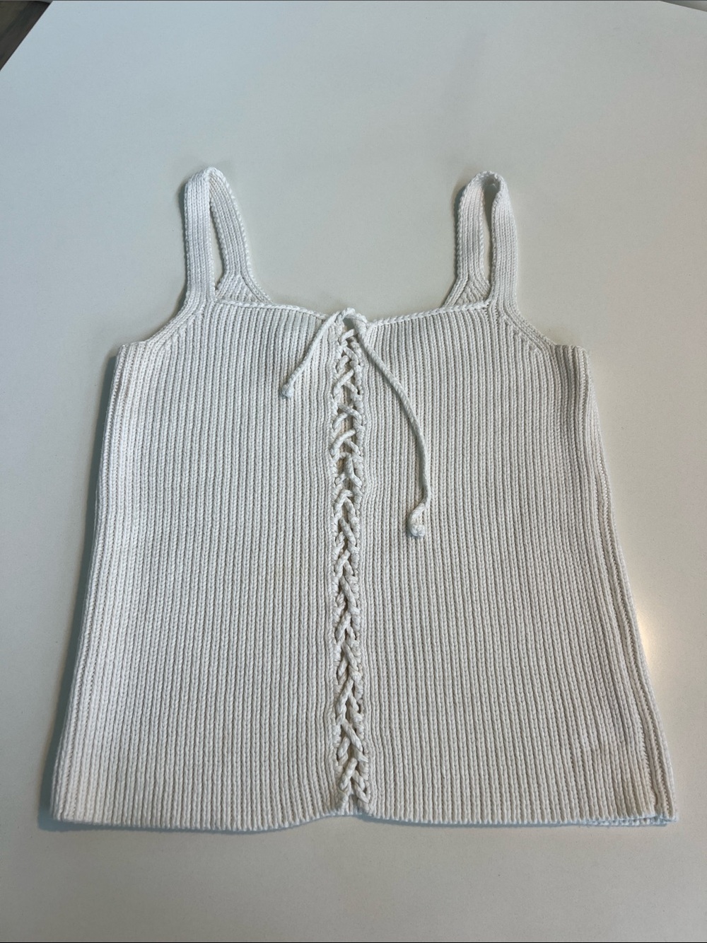 Vintage Ralph by Ralph Lauren white ribbed knit lace-up tank top camisole shirt
